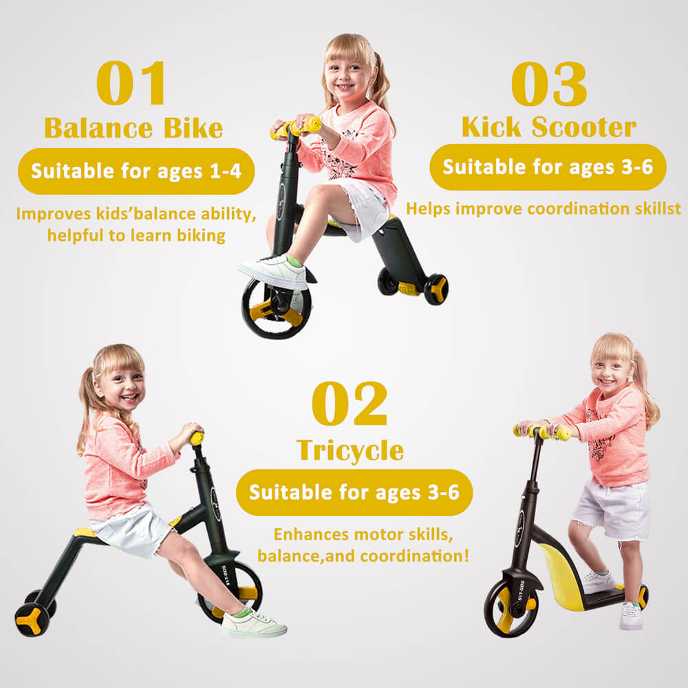 Fawn Toys 3 in 1 Junior Kick Scooter Balance Bike SmartValue Toys